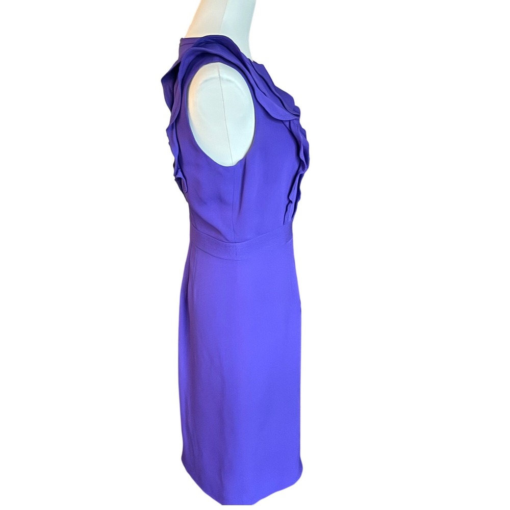 Tory Burch Purple Ruffle Pintuck Sleeveless Sheath Dress Size 6 - Picture 3 of 12